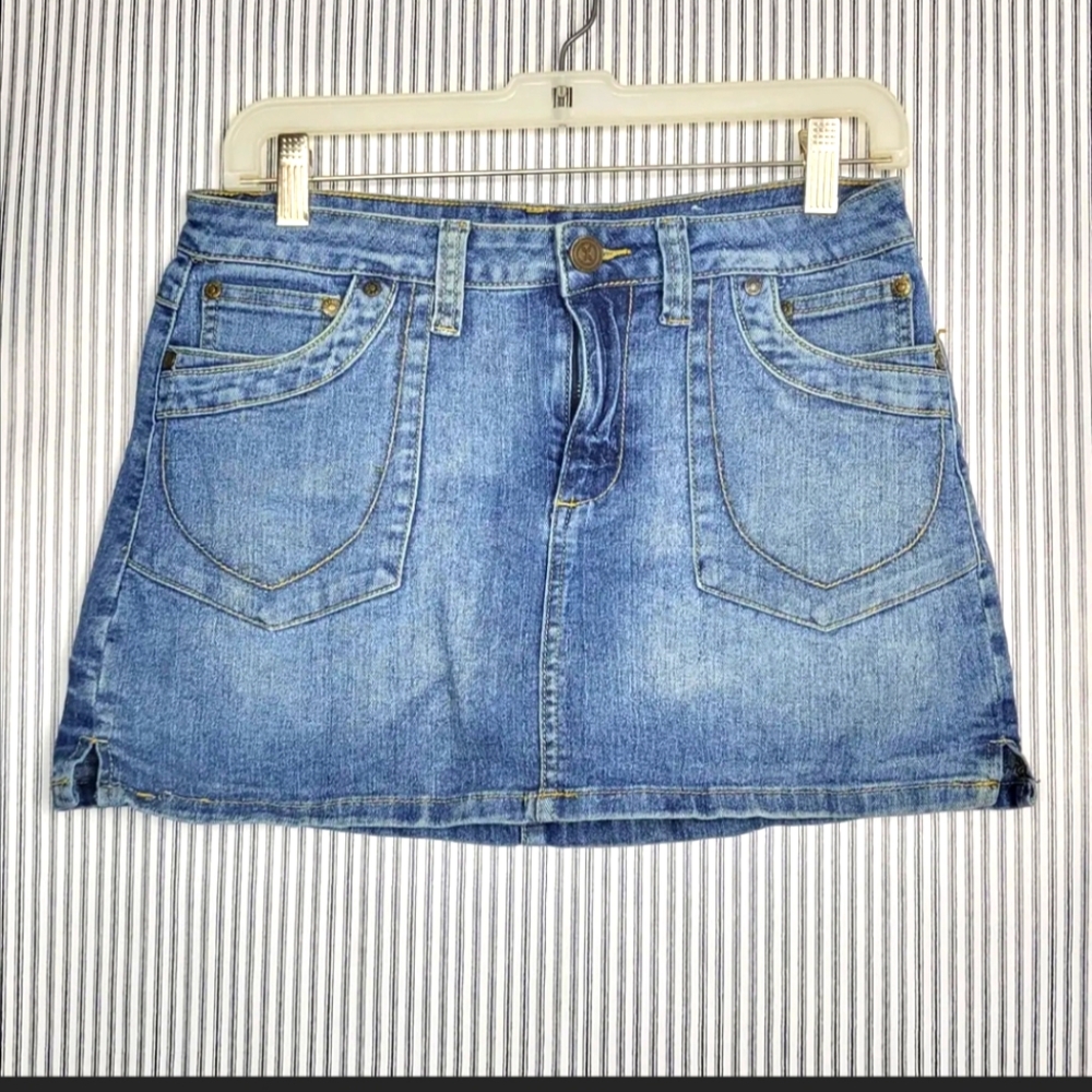 Crest Jeans Denim Blue Jean Metallic Stud Y2K Style Mini Skirt